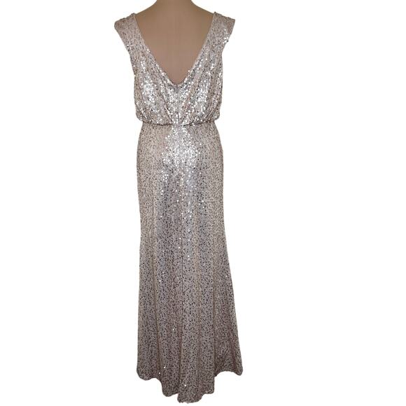David's Bridal Gown Medium Womens Gold Sequin Long Formal Wedding Party Dress - Picture 4 of 10